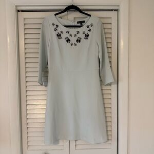 Banana Republic Light Blue Crepe Shift Dress with Floral Embroidery